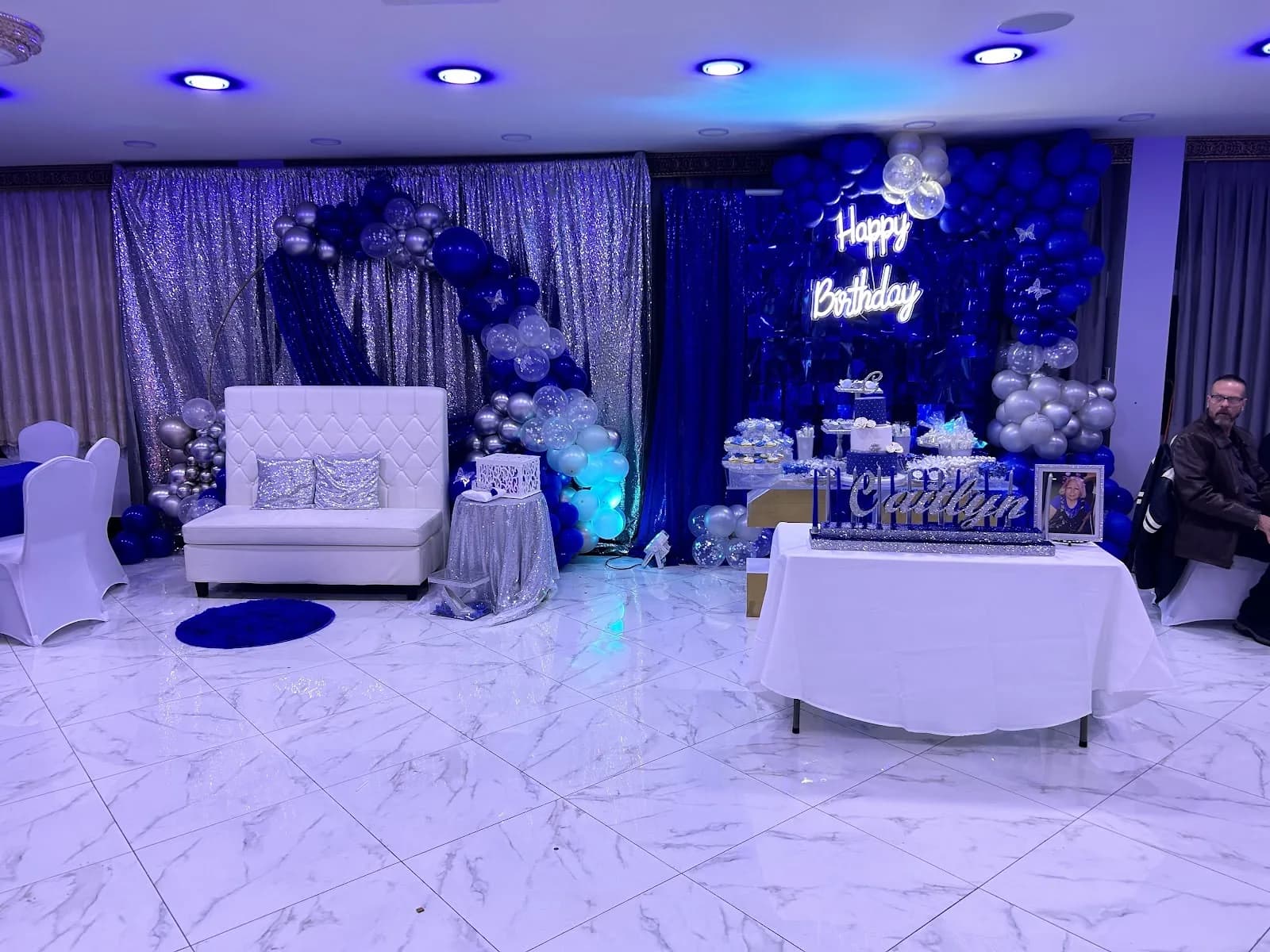 Purple birthday backdrop at Day & Night Event Hall