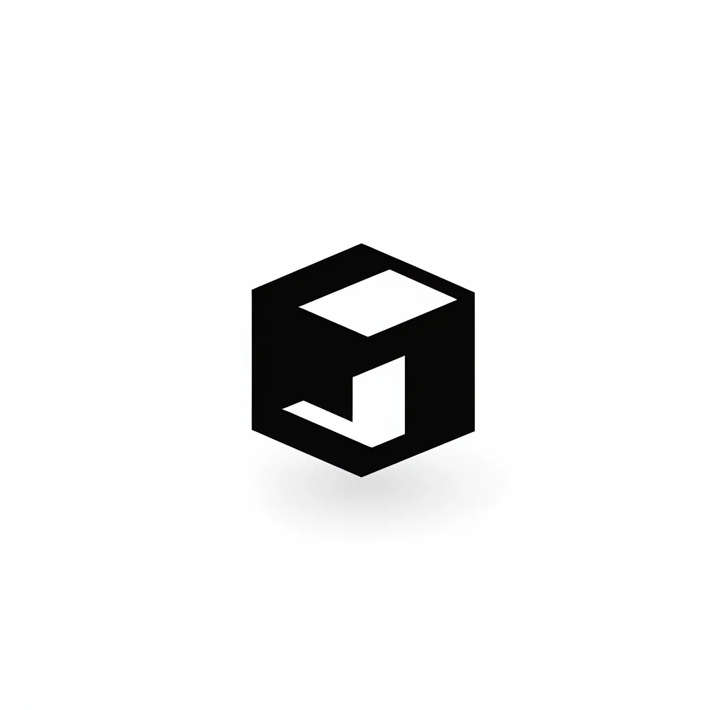 Black geometric data-company mark built from an open dimensional frame.