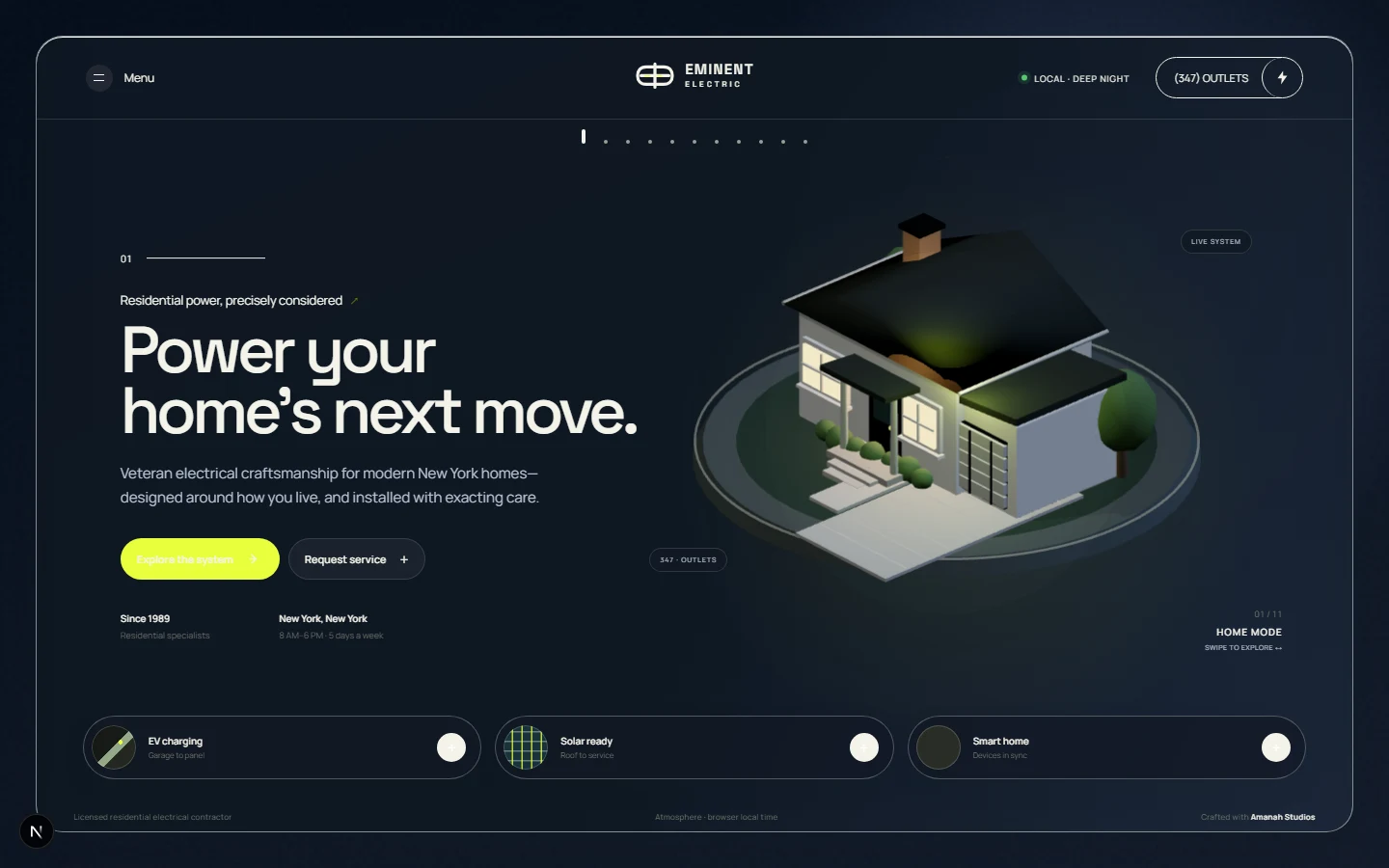 Eminent Electric live website showing the interactive model home