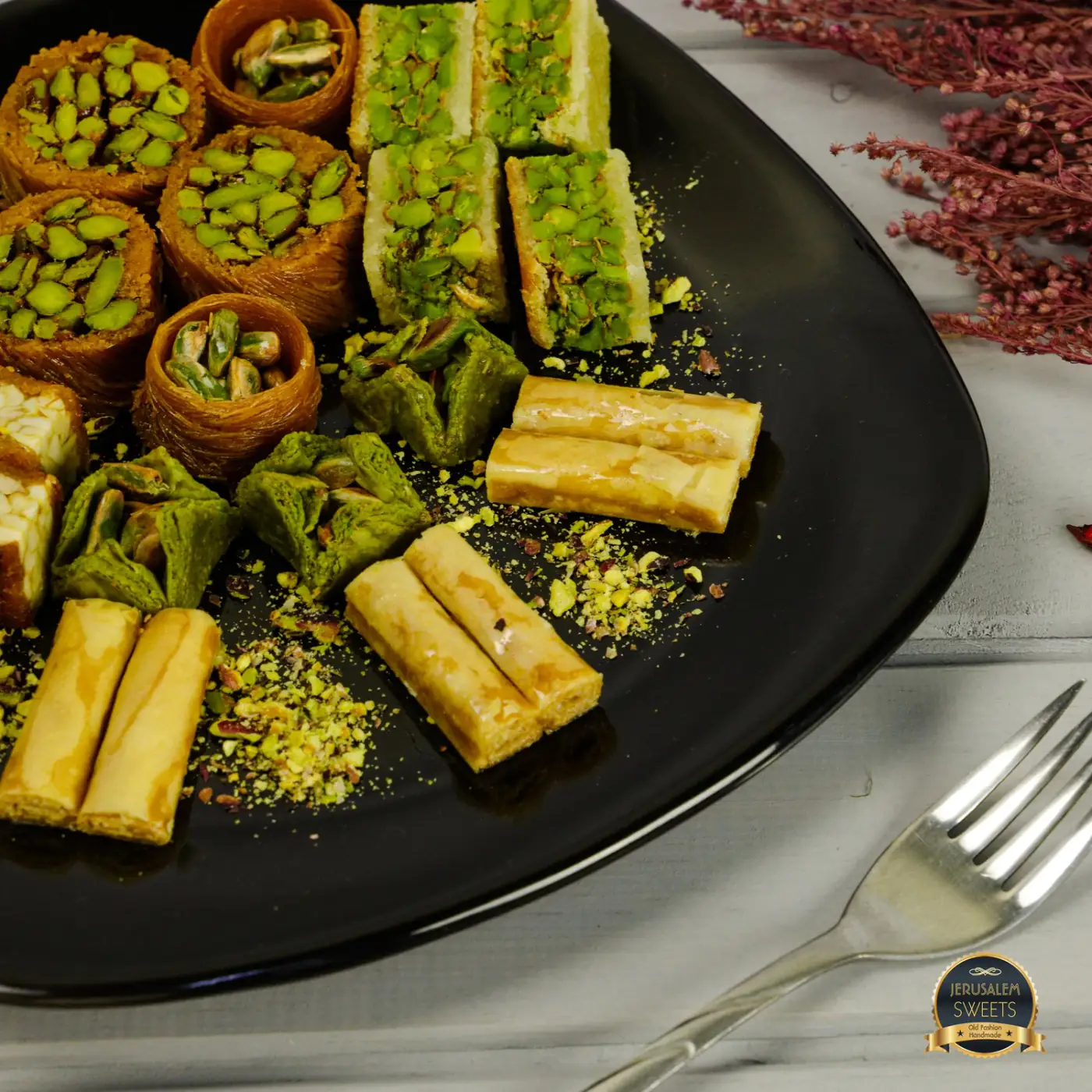 Close-up of the Jerusalem Sweets assorted pastry collection